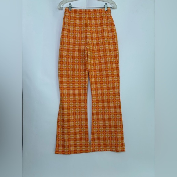 NWT Urban Outfitters Orange Plaid Pull On Flare Pants - Picture 3 of 6